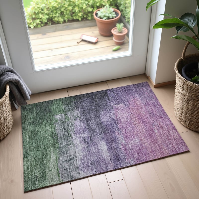 Premium Washable Super Soft Modern Brushstrokes Mayfield Rug - Lavender - 1'8" x 2'6"