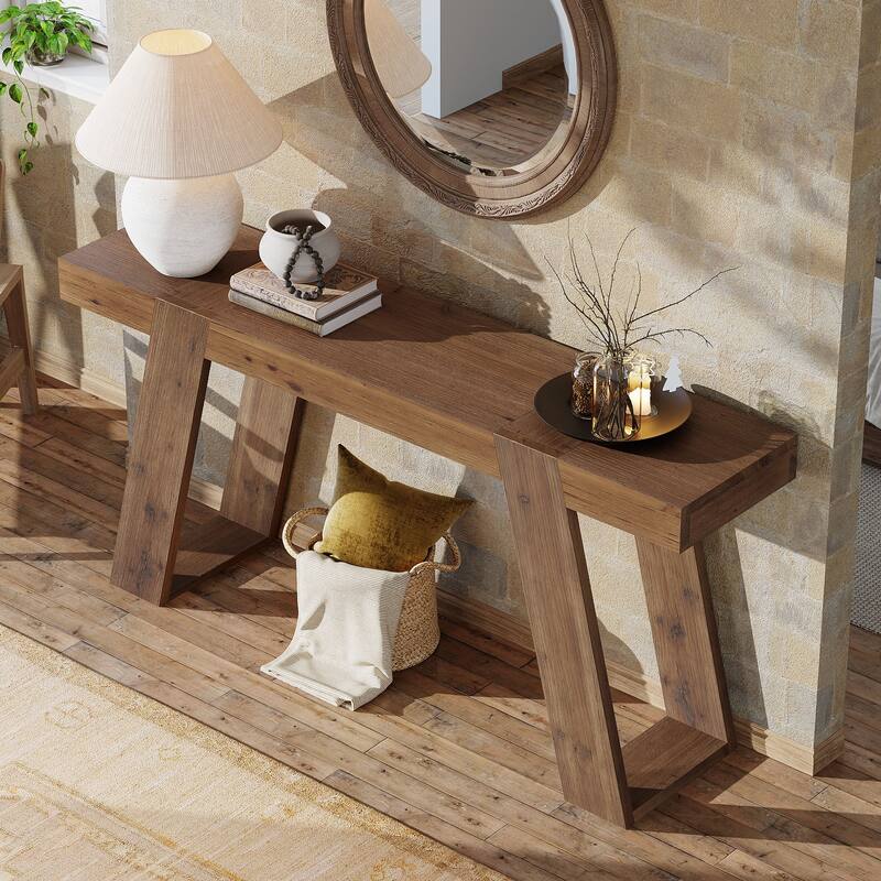 63" Solid Wood Console Table, Narrow Sofa Table Behind Couch
