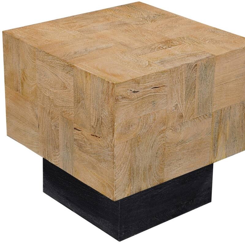 Brown Solid Mango Wood Square End Table with Black Base Natural Finish - 22” x 22” x 22” (D x W x H)