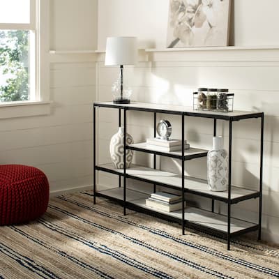 SAFAVIEH Valbone 3 Tier Console Table-Beige / Black - 55" x 12" x 30.3" - 55" x 12" x 30.3" - 55Wx12Dx30H