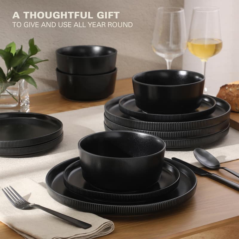 Gibson Home Dempsey Road 12-Piece Durable Modern Embossed Stoneware Dinnerware Set - Service for 4