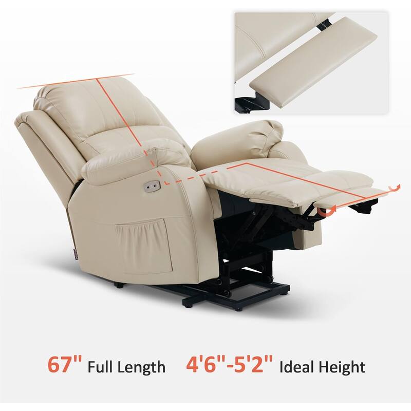 MCombo Small Sized Power Lift Recliner Chair with Massage and Heat, USB Ports, Faux Leather 7409