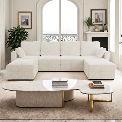 U-Shaped 4-Seater Sectional Sofa with Storage and 2 Ottomans