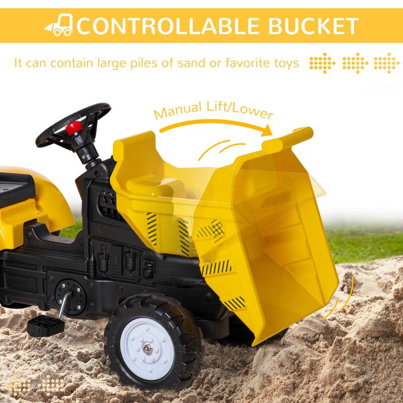 Manual Control Ride-On Excavator for Kids, Pedal Tractor with Bucket, No Power Required, Ideal for Ages 3-6 Years - Yellow