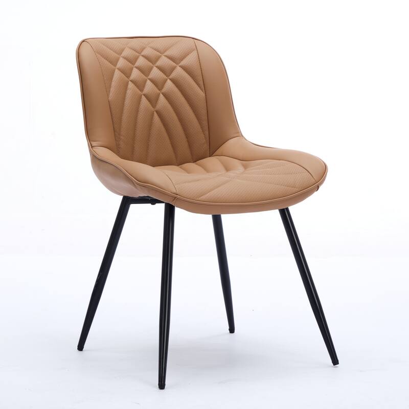 Dining Chairs Set of 2, Armless Upholstered PU Leather Dinner Chairs, Kitchen Chair with Curved Back and Metal Legs