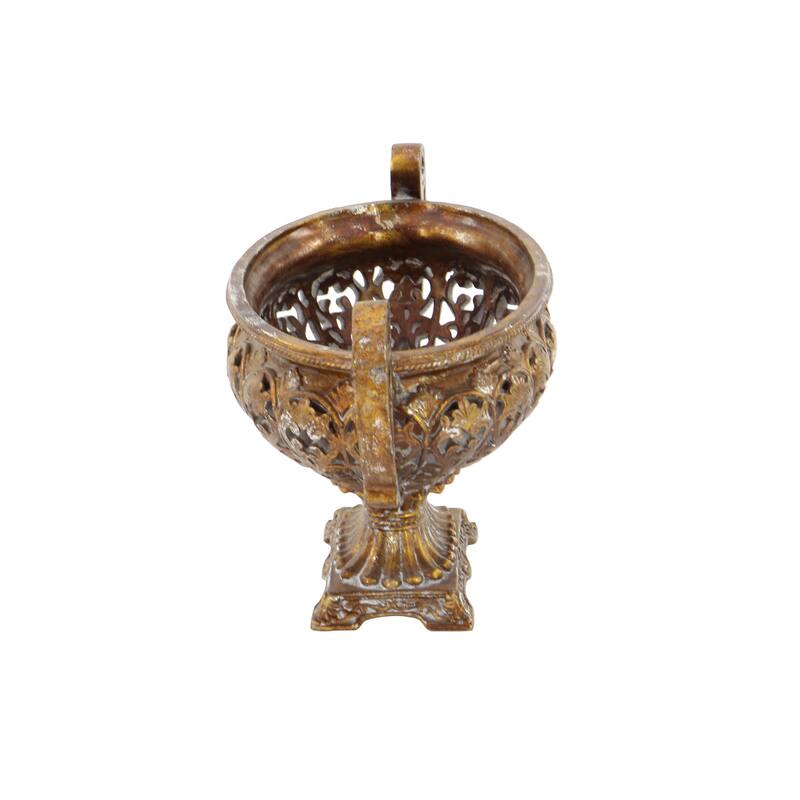 Gold Polystone Ornate Decorative Decorative Bowl with Handles