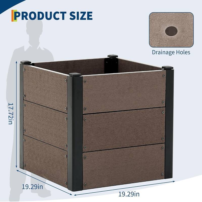 19 x 19x 17Inch Elevated Garden Bed with Deep Root Box - Wood Look Planter for Patio Vegetables and Herbs Without Bottom