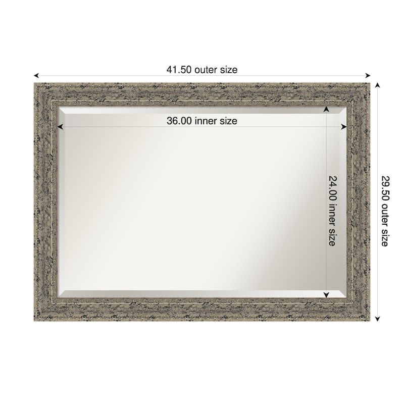 Attic Aged Beveled Wood Framed Bathroom Vanity Wall Mirror - 42 x 30 in - Attic Aged Silver