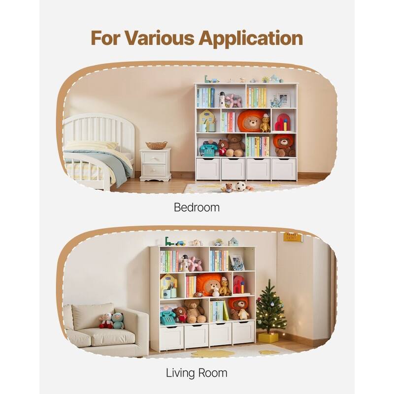 Brown Wooden Toy Storage Organizer with 11 Compartments and 4 Drawers - 49.41 x 12.99 x 46.46 in