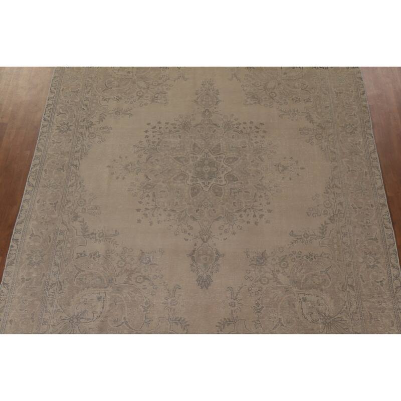 Hand Knotted Oriental 100% Wool Carpet Traditional Floral Beige & Ivories Tabriz Area Rug - 12' 6'' X 9' 6''