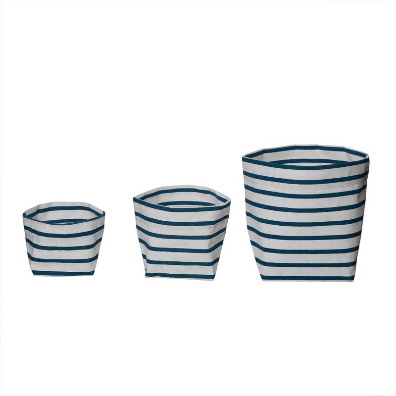 Transpac Canvas 7.87 in. Multicolor Spring Stripe Planters with Liner Set of 3