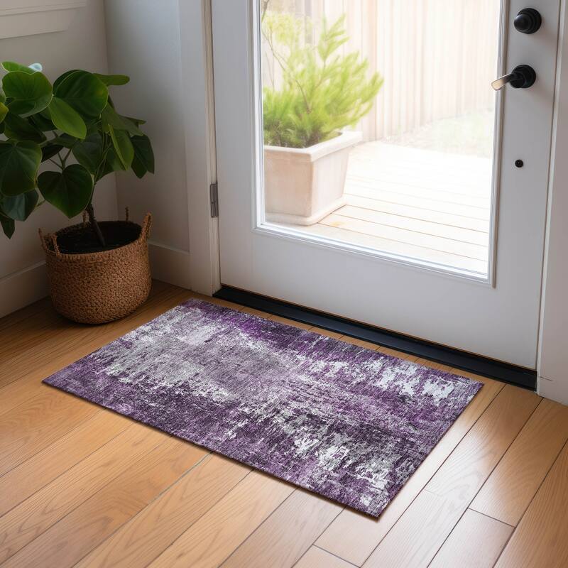 Machine Washable Indoor/ Outdoor Chantille Abstract Contemporry Rug - Eggplant - 1'8" x 2'6"