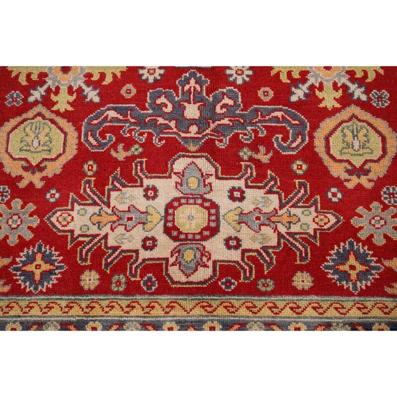 Red Geometric Kazak Area Rug Handmade Traditional Oriental Wool Carpet - 4'10" x 6'8"