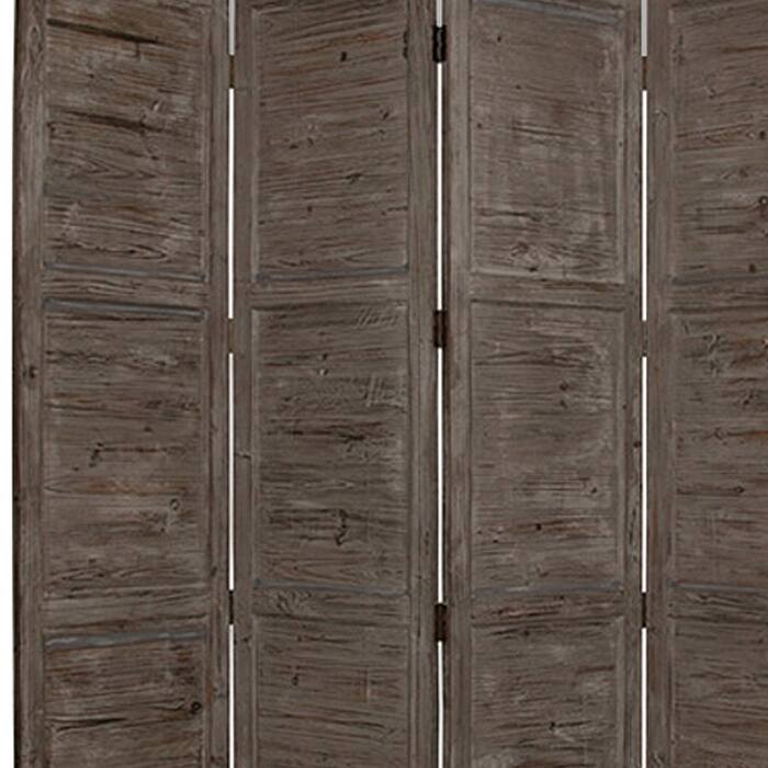 Wooden 4 Panel Foldable Floor Screen with Textured Panels, Gray