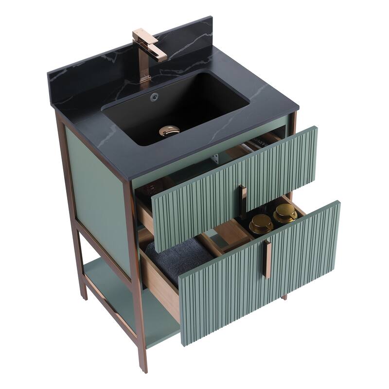 Fine Fixtures Serenity Modern Bathroom Vanity with Black Sintered Stone Top