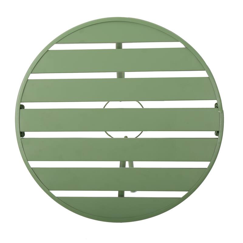 Modern 3-Piece Powder-Coated Iron Bistro Set with Round Slatted Table and Stackable Armchairs for Compact Outdoor Spaces