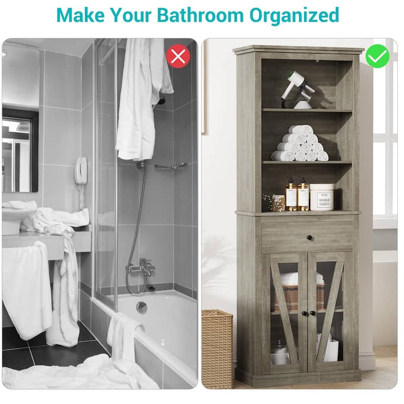 Tall Bathroom Storage Cabinet,Bookcase with Adjustable Shelves, Farmhouse Cabinet
