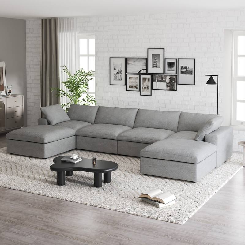 160'' Widen Sectional Sofa Down Filled U-Shaped Couch 4 Seater with 2 Ottoman