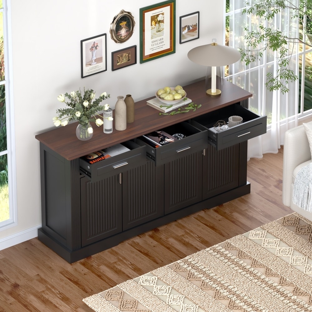 Fluted Sideboard Buffet Cabinet with Storage