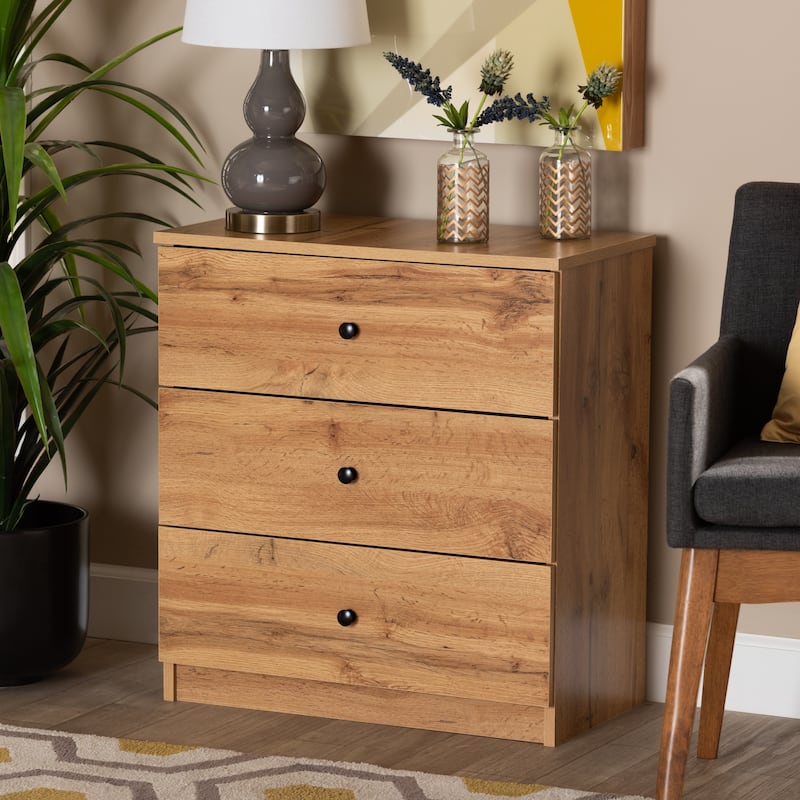 Decon Modern Oak Brown Finished Wood 3-Drawer Storage Chest