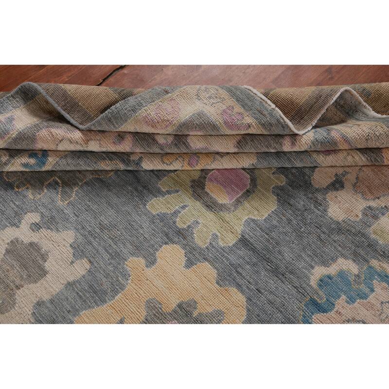 Hand Knotted Oriental 100% Wool Carpet Transitional All-Over Greys & Charcoal Oushak Area Rug - 14' 4'' X 9' 11''