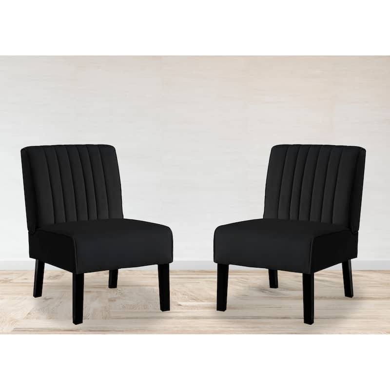 US Pride Nightingale Velvet Stripe Back Accent Chair Set of 2 - Black