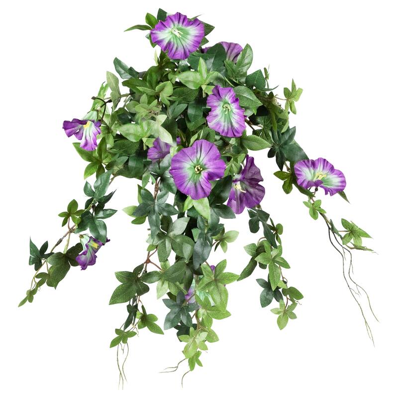 20" Purple Petunia UV Protected Artificial Hanging Floral Bush