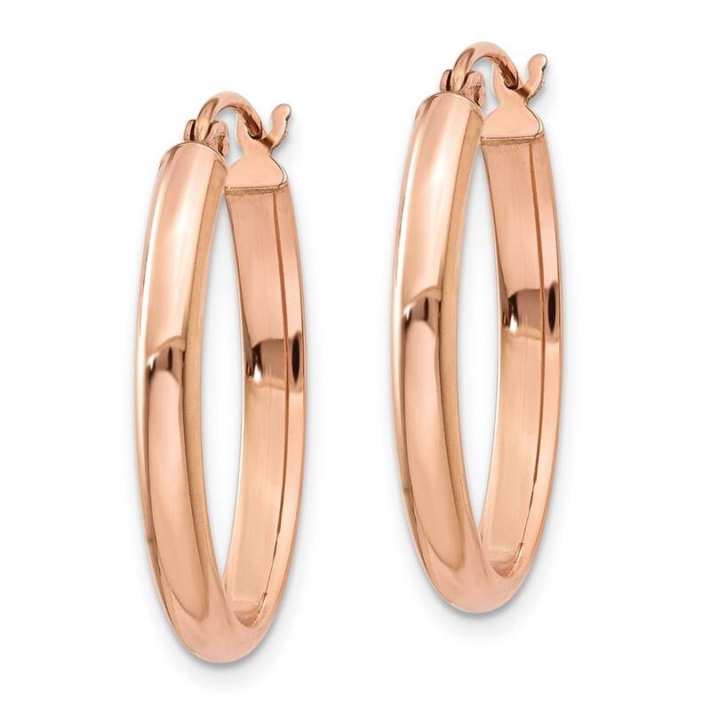 Curata 14k Rose Gold Polished Half Round 25x3mm Oval Hoop Earrings