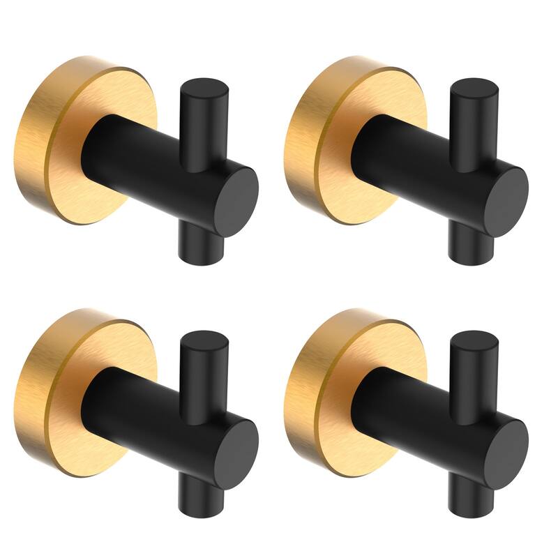 Wall Mount Towel Hooks 4 Pack Bathroom Robe Hook for Cabinet Closet Door Heavy Duty Wall Hooks for Kitchen, Hotel, Washroom - Black & Gold