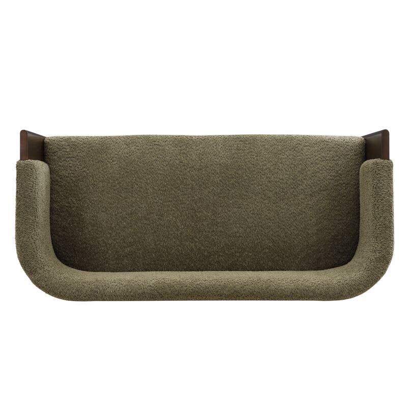 Simple Loveseat Green Walnut Sofa Couch with Track Armrests, 2-Seater Settee Sofa Couch with Wood Legs