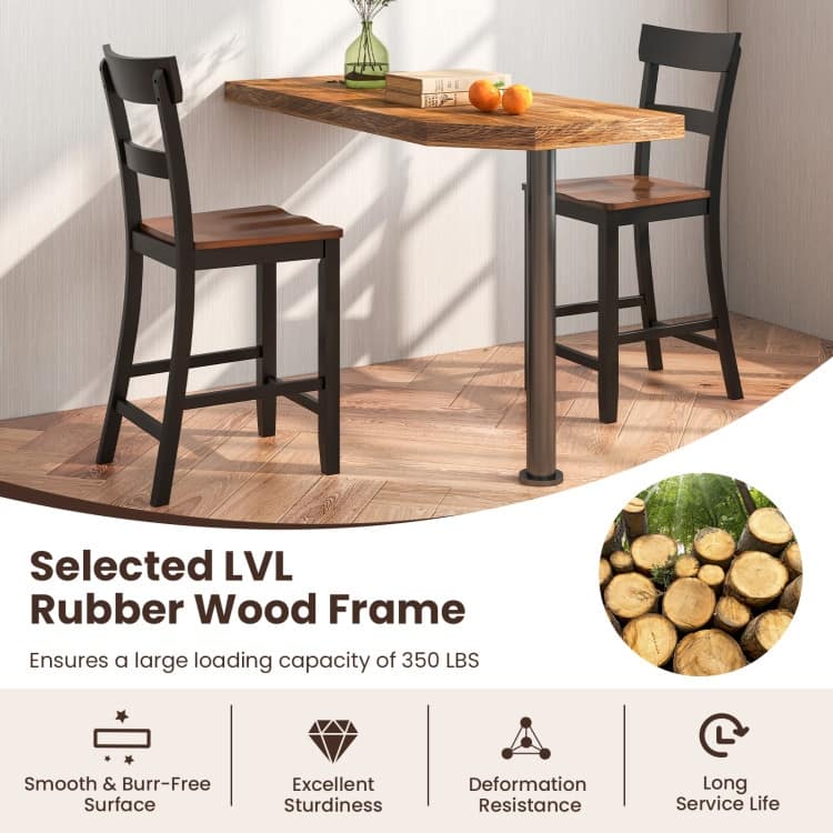 Farmhouse Dining Bar Stool Set of 2 with Solid Rubber Wood Frame - 18" x 21" x 42" (L x W x H)