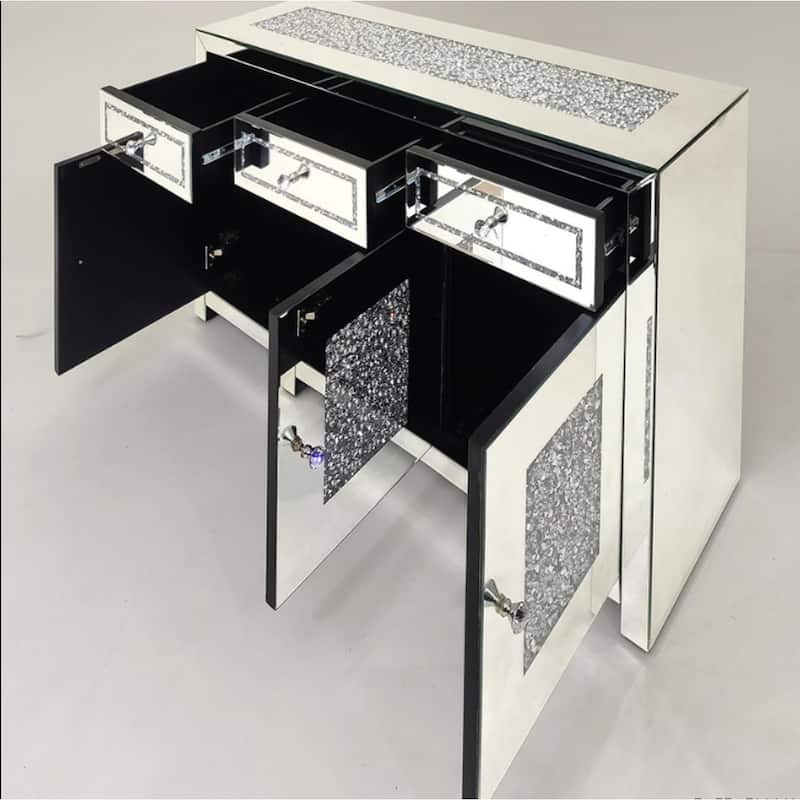 Glam Mirrored Diamond 3-Drawers Accent Cabinet Sideboard