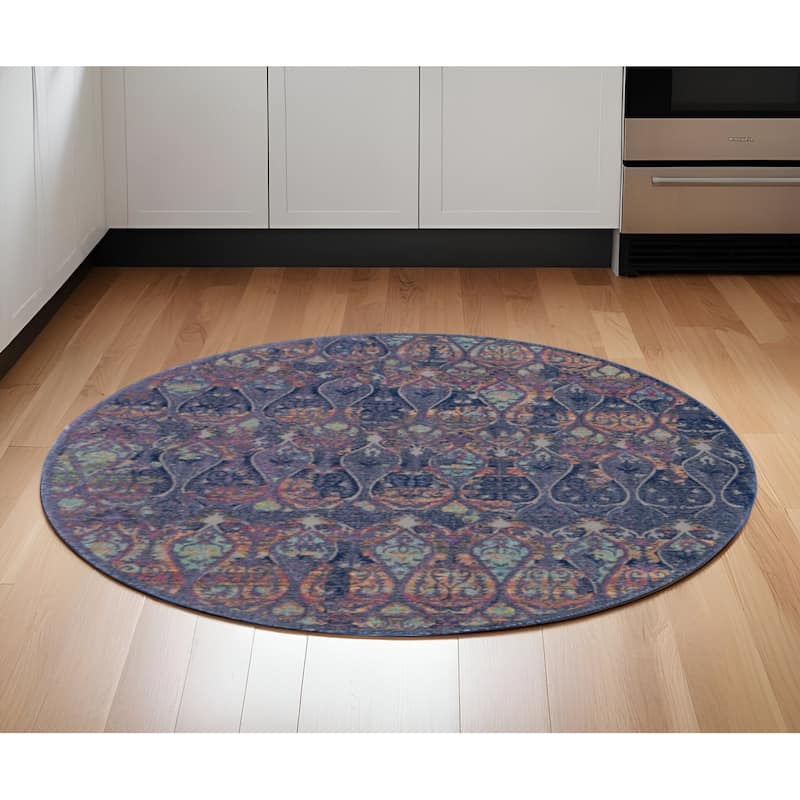 Jesuc Power Loomed Distressed Geometric Non Skid Area Rug By HomeRoots - 72' X '72' X '0.5 - 72' X '72' X '0.5 - Oxford Blue - Round