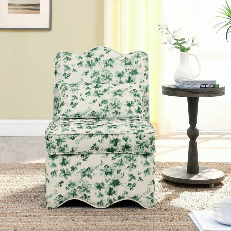 Roomfitters Floral Flannel Accent Chair with Pillow, Armless Upholstered Lounge Chair with Soft Cushion for Living Room