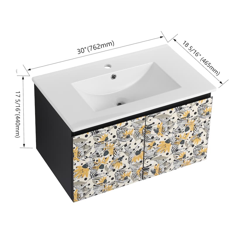 Bathroom Vanity With Sink In 24/30 Inch, Floating Bathroom Vanity with Soft Close Door