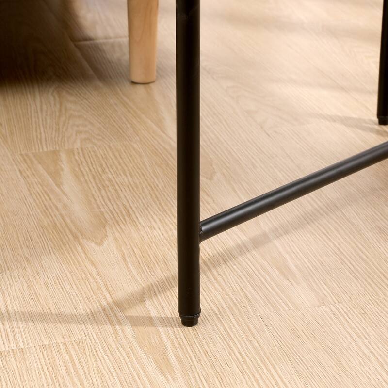 Modern 2-Tier Sofa Side Table with Storage - Black Metal Frame & Wooden Tray