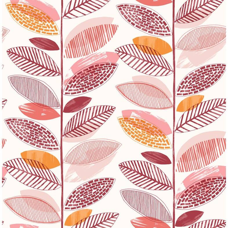Brewster Nyssa Coral Leaves Wallpaper - 20.5in x 396in x 0.025in