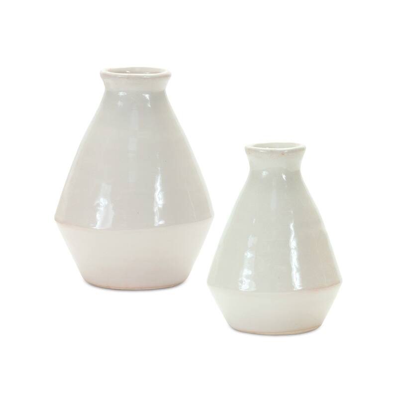 Set of 2 White Terracotta Bud Vases for Tabletop Decor