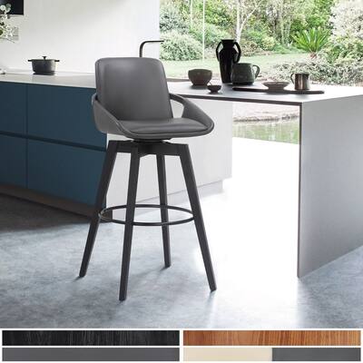 Baylor Mid-Century Faux Leather and Wood Swivel Bar or Counter Stool