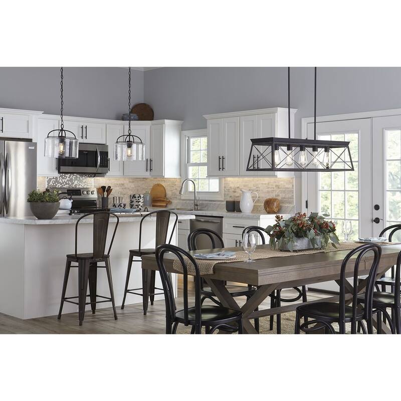 Leyden Collection 1-Light Matte Black Clear Glass Transitional Mini-Pendant Hanging Light - 13 in x 13 in x 13 in