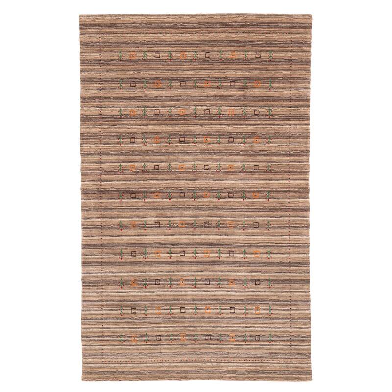 ECARPETGALLERY Hand Loomed Kashkuli Gabbeh Taupe Wool Rug - 4'11 x 7'10