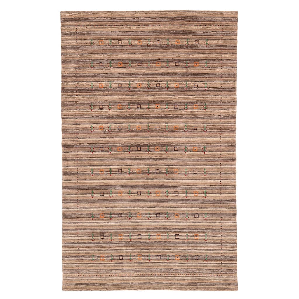 ECARPETGALLERY Hand Loomed Kashkuli Gabbeh Taupe Wool Rug - 4'11 x 7'10