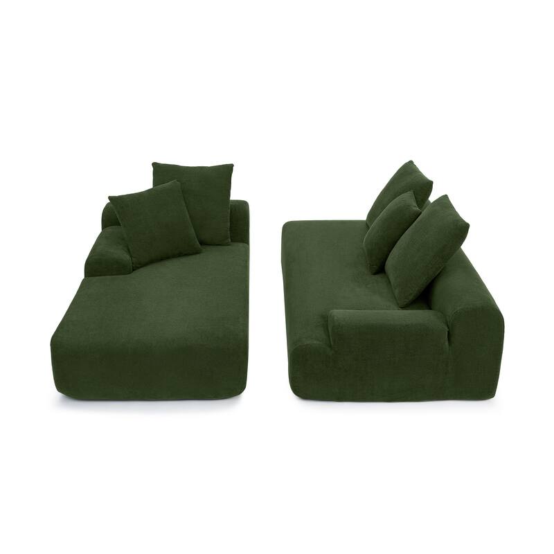 Modular L-Shaped Sectional Sofa with Chaise Lounge, Velvet Cloud Upholstered Floor Sofa, Compressed Sofa with Pillows聽