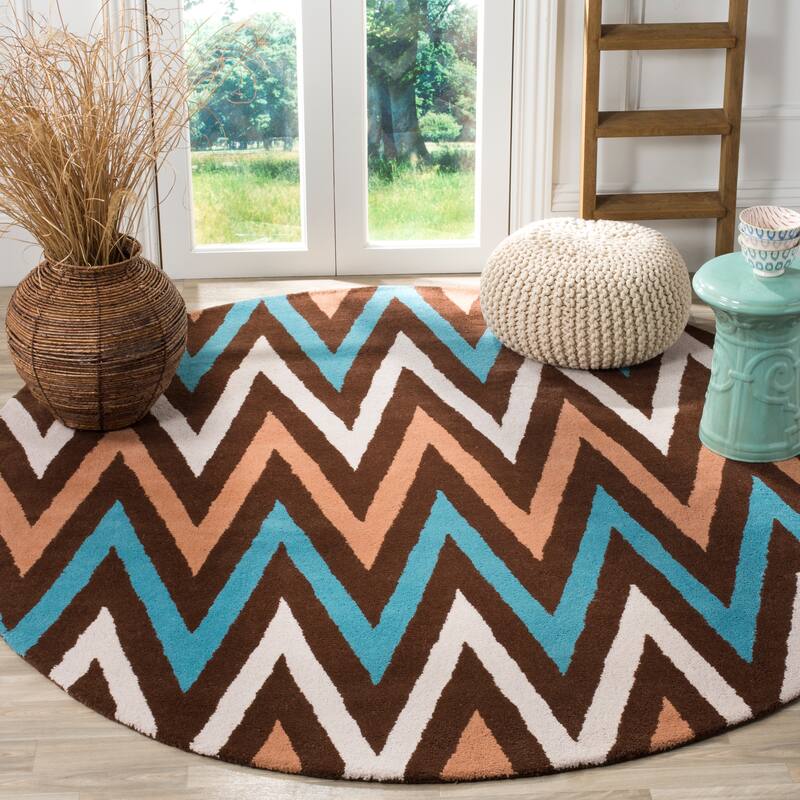 SAFAVIEH Handmade Chatham Klasina Modern Moroccan Wool Rug - 7' Round - Brown/Multi