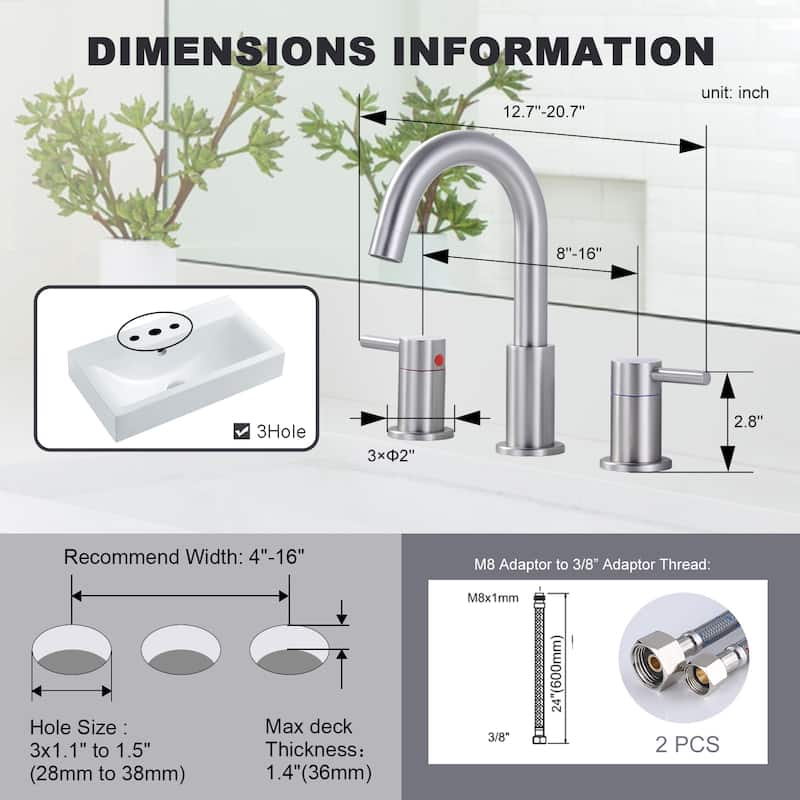 WOWOW 8 in. Widespread Double Handle Bathroom Faucet