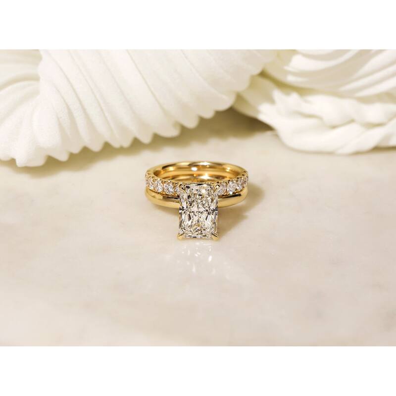 Kobelli Sunset Line 4.1 Carats Lab Grown Diamond Certified 14k Solid Gold Radiant Floating Drape Halo Hallstatt Ring