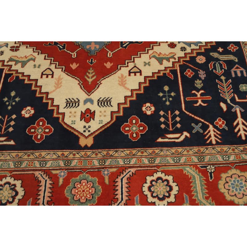 Hand Knotted Oriental 100% Wool Carpet Traditional Medallion Oranges & Rust Heriz (serapi) Area Rug - 9' 10'' X 8' 0''