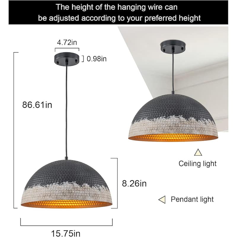 15.75" dome pendant light destressed bedroom light metal hallway light