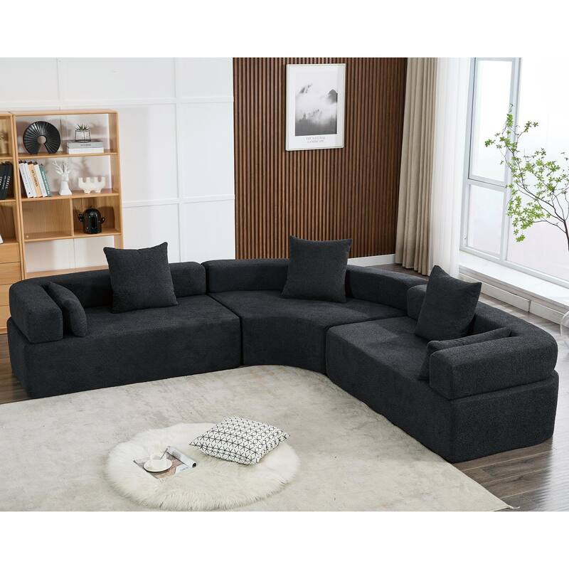 3-Piece Curved Sofa, Oversized Boucle Couch, Flexible for Living Room