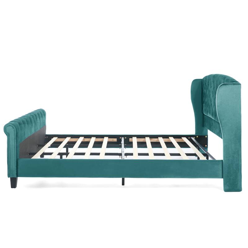 Christopher Knight Home - Amara Traditional Velvet Upholstered Sleigh Bed with Wingback Headboard & Scroll Footboard, King Size